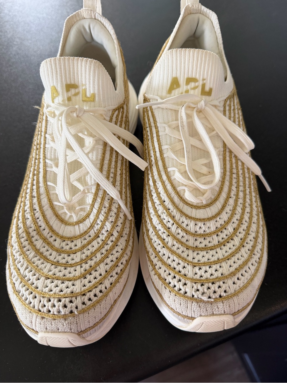APL Women's Cream Knit Athletic Sneakers with Gold Trim